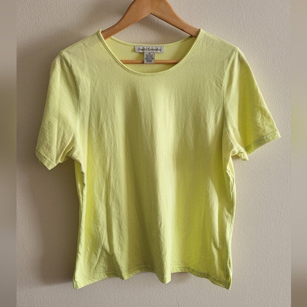 Vtg David Brooks cotton scoopneck tshirt Women's XL, lime green.